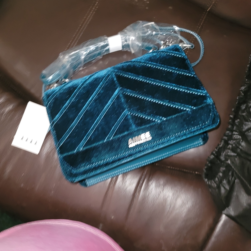 Velvet Chevron Crossbody Bag - Teal